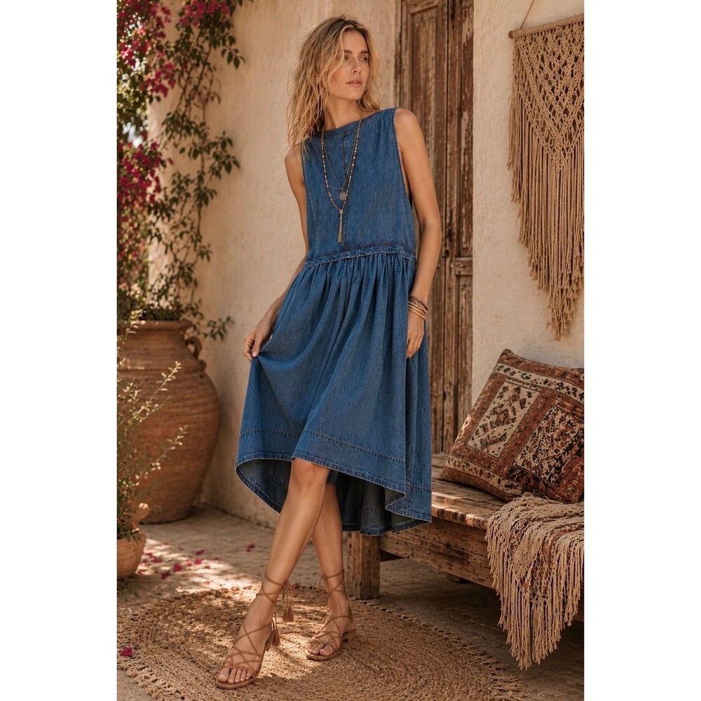 MSRP $168 Free People Denim Midi Dress
